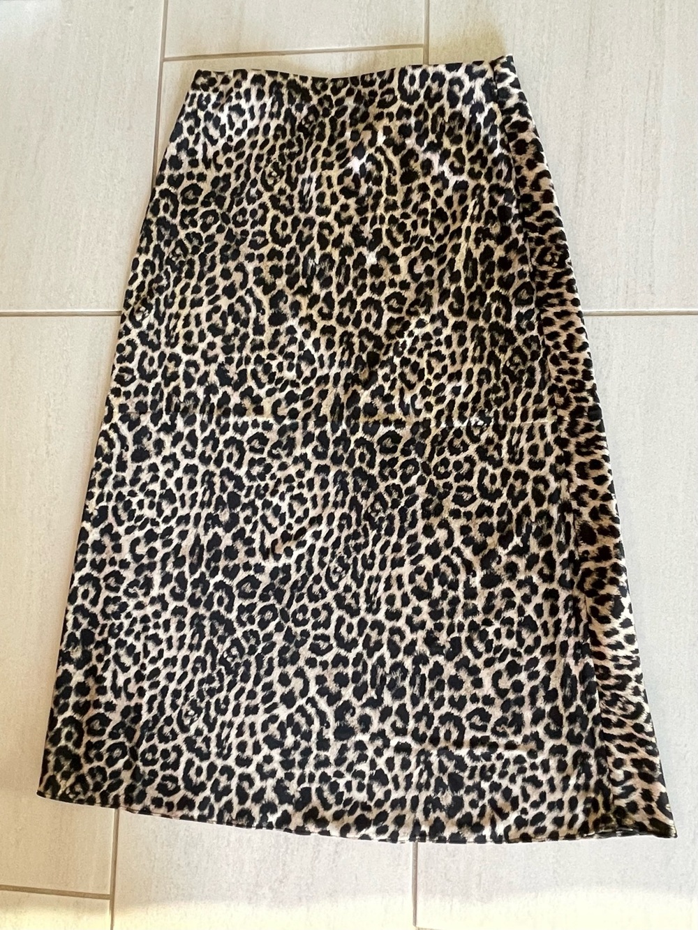 Nwo tags Francesca’s Blue Rain Leopard-Print Midi Skirt in Beige and Black